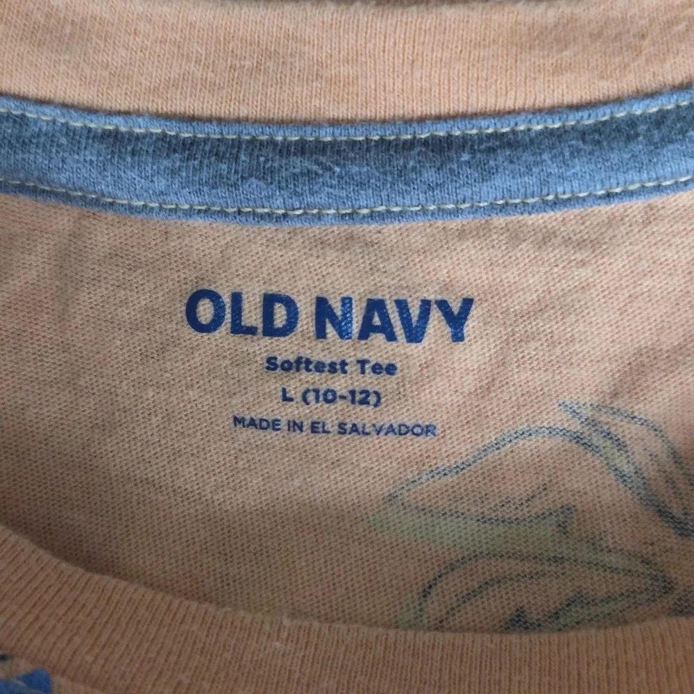 Old Navy Boys Size Large Short Sleeve Crew Neck T Shirt Orange Plam Tree Print